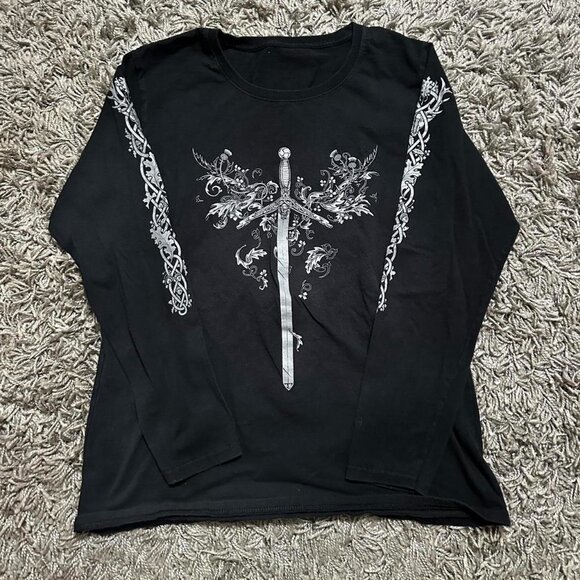 Y2K Black Grunge Goth Graphic Tee Size M - Picture 1 of 4